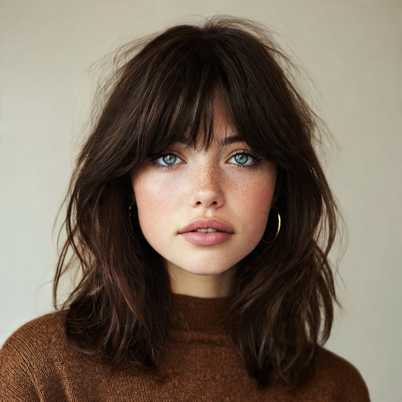 textured curtain bangs hairstyle single portrait d
