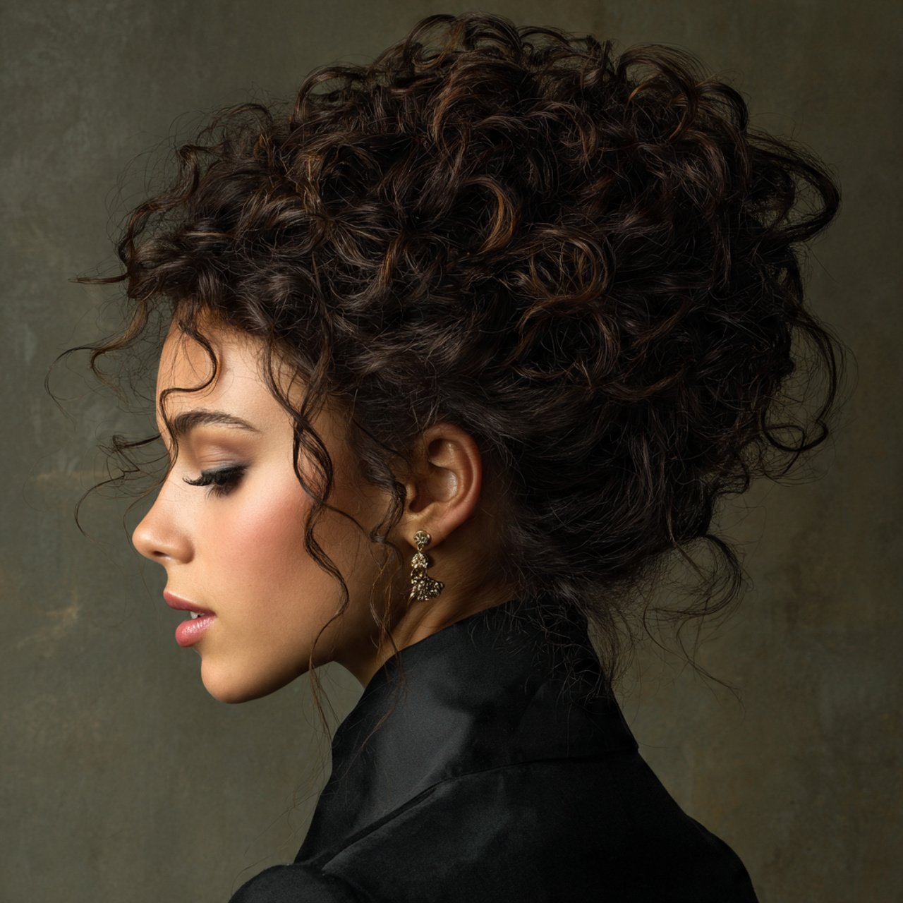 voluminous curly updo hairstyle elegant and detail