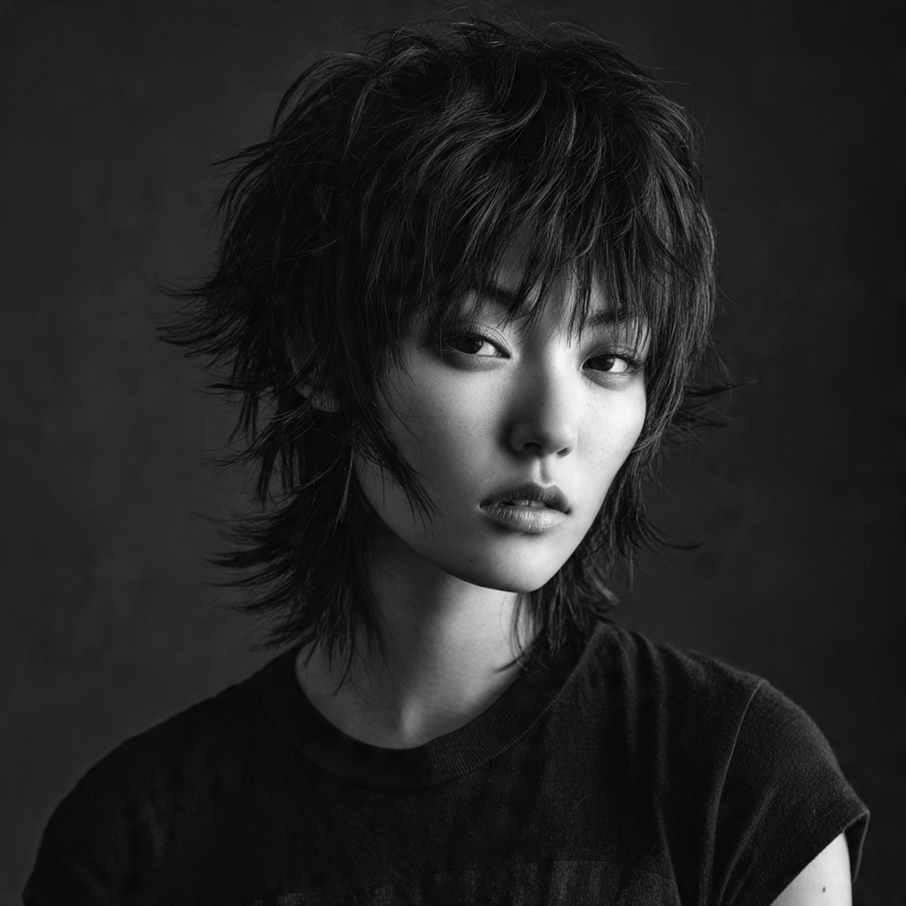 voluminous short wolf cut hairstyle single portrai