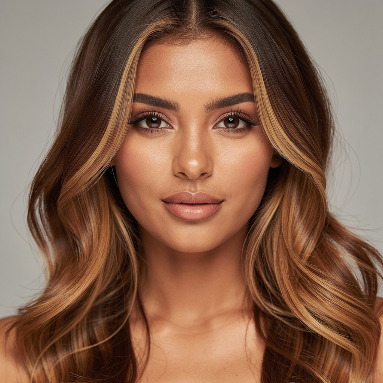 warm chocolate brown hair with honey blonde highli