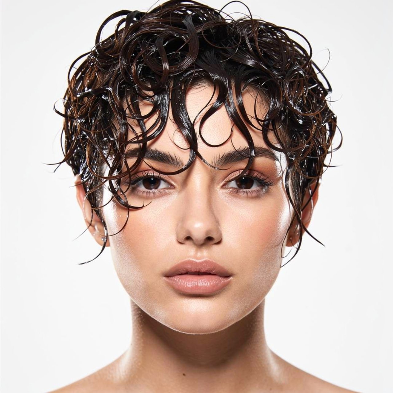 wet look hairstyle for short curly hair square for