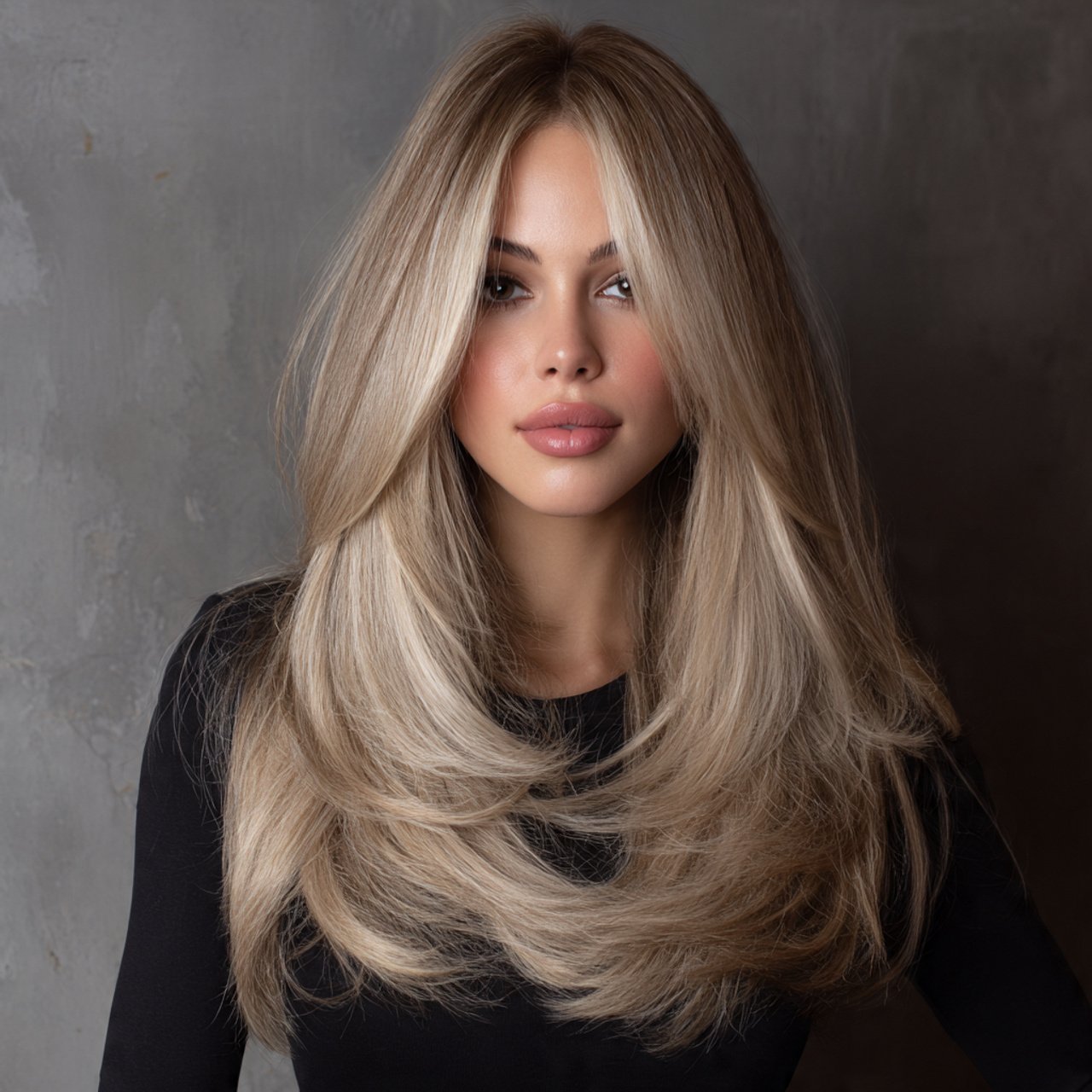 wolf cut long hairstyle with voluminous layers and