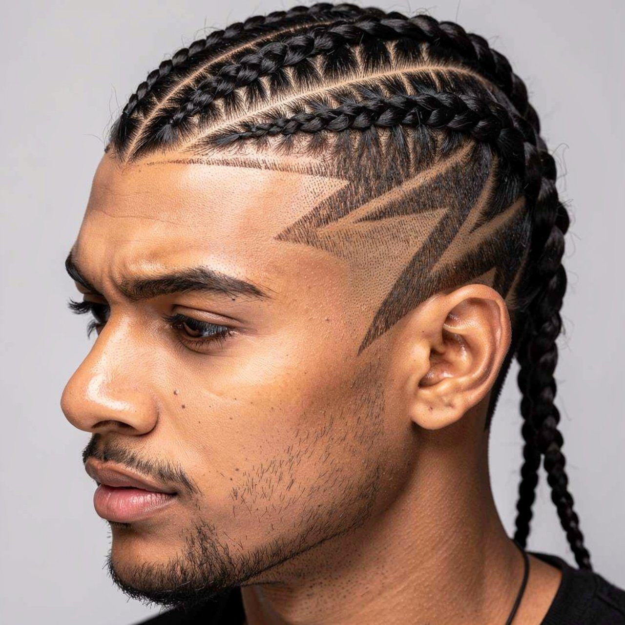 zig zag braids hairstyle on a man single portrait