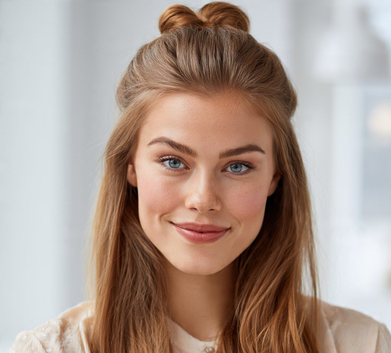 13 Trendy Half Bun Hairstyles Ideas For Every Hair Type and Occasion 2 1. Classic Half Bun Hairstyles
