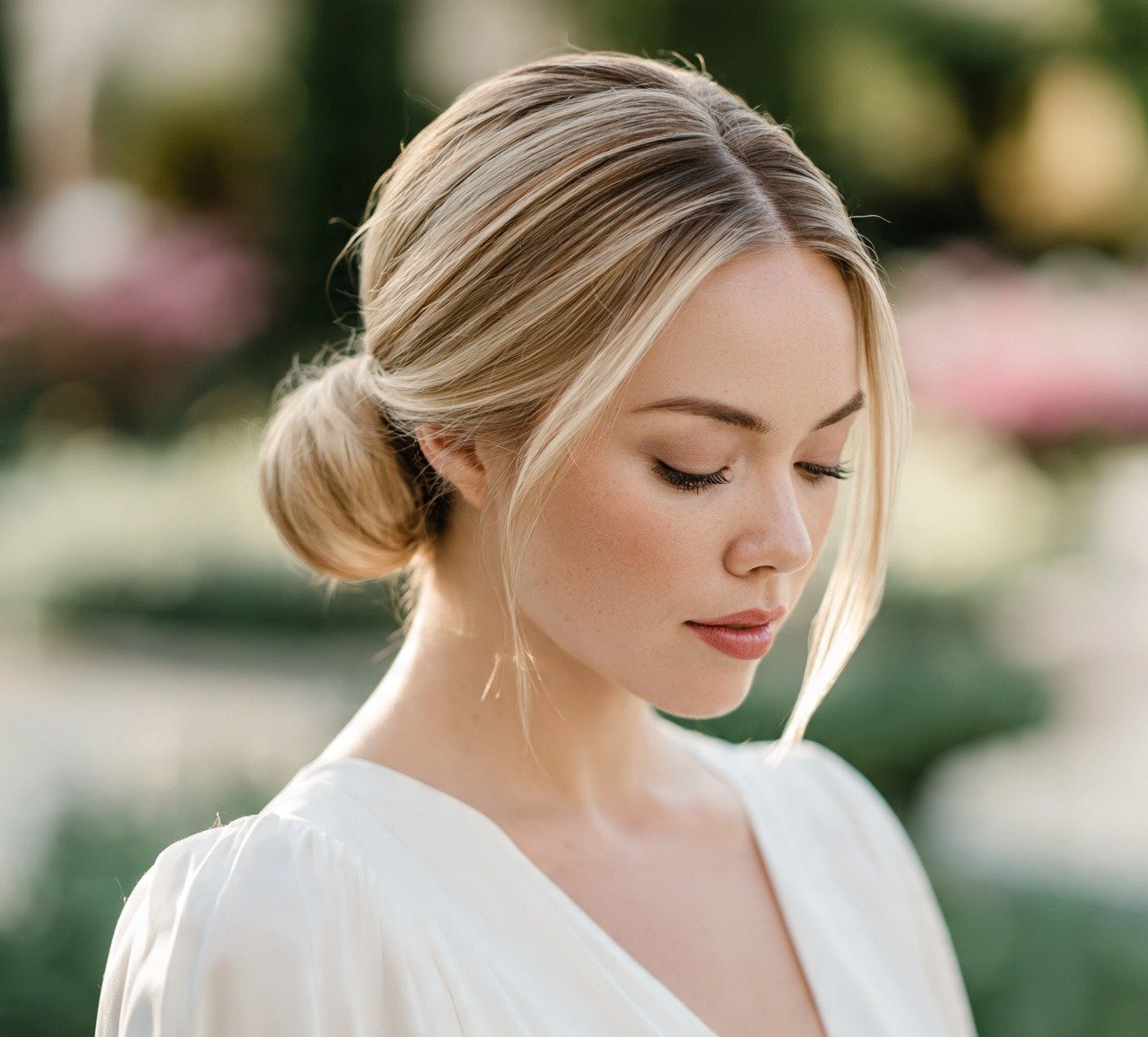 1. Classic Low Bun Updo Hairstyles For Wedding