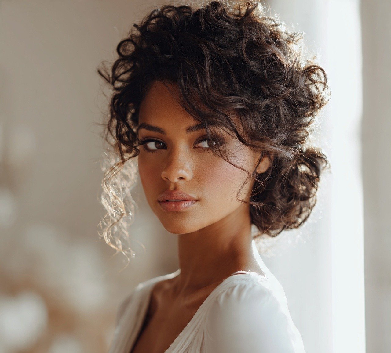 1. Romantic Low Bun Wedding Hairstyles for Curly Hair