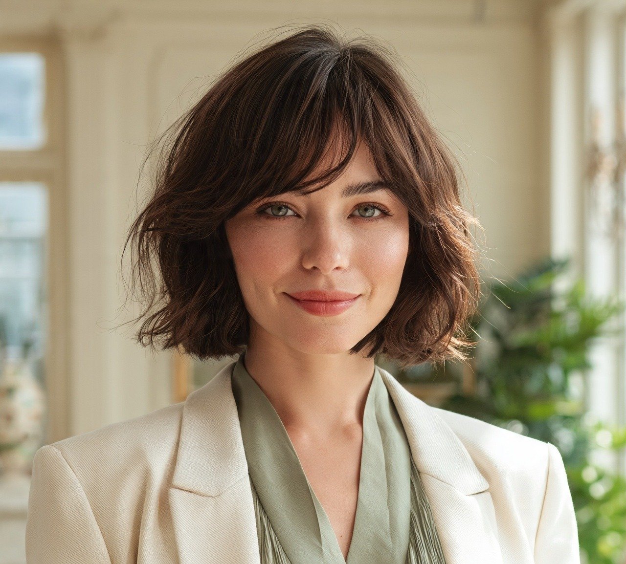 1. Wavy Bob with Curtain Bangs Short Hairstyles For Women