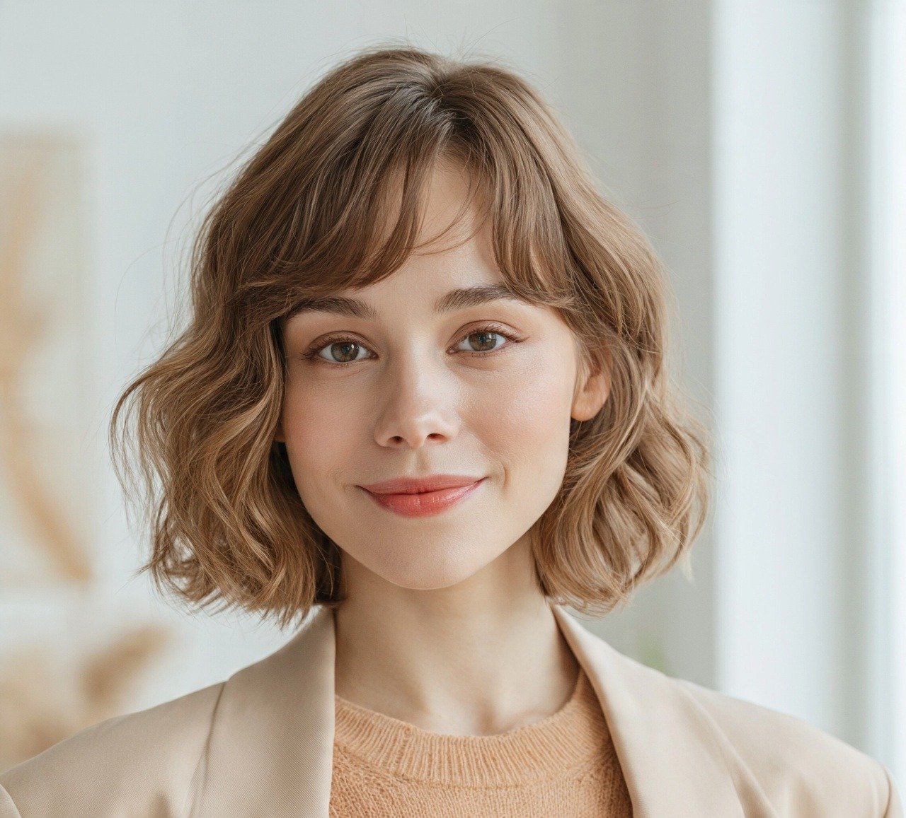 1. Wavy Bob with Curtain Bangs Short Hairstyles