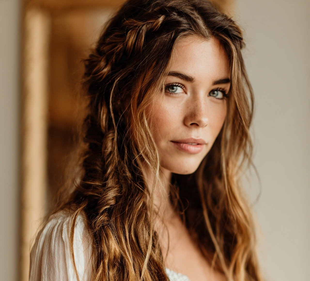 10. Boho Twisted Half Up Hairstyle For Long Hair Wedding