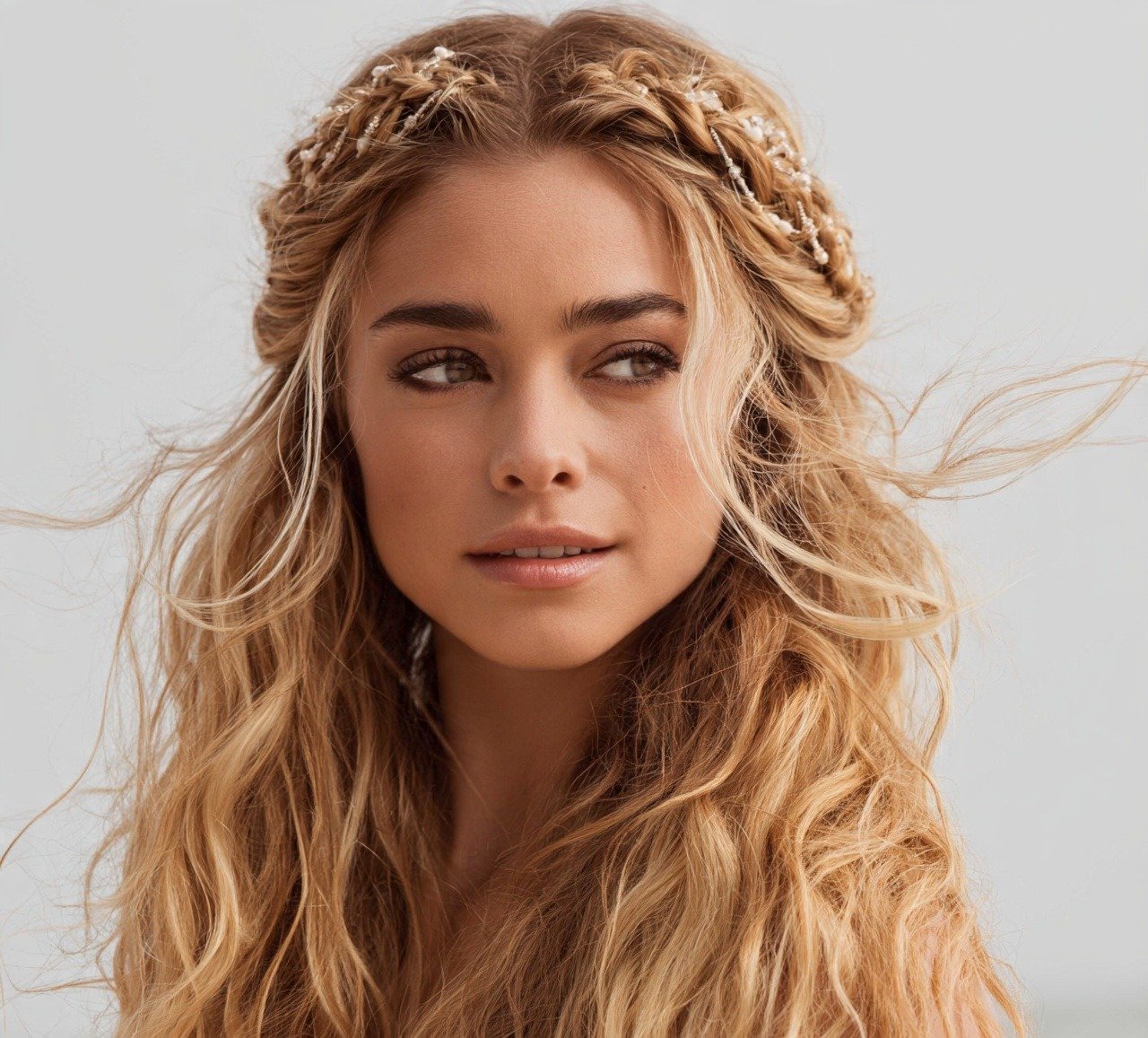 10. Braided Half Up with Beads Beach Hairstyle for Long Hair