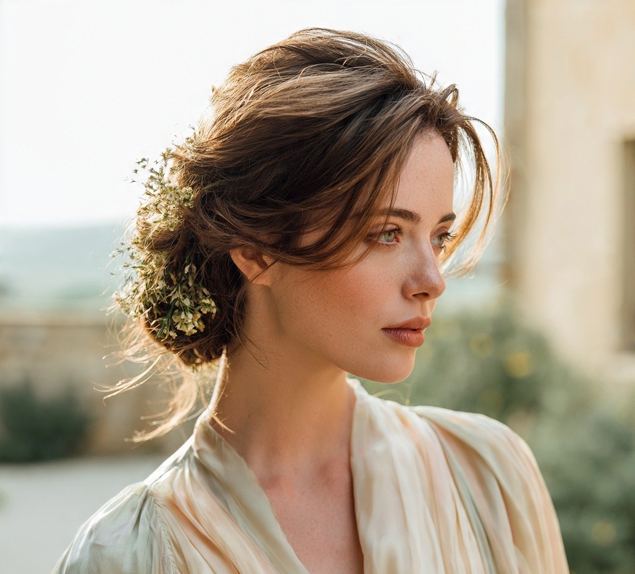 10. Low Floral Bun Hairstyles