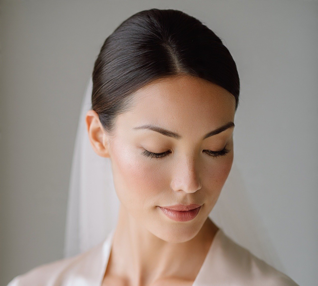 10. Sleek Ballerina Bun with Veil Wedding Hairstyles