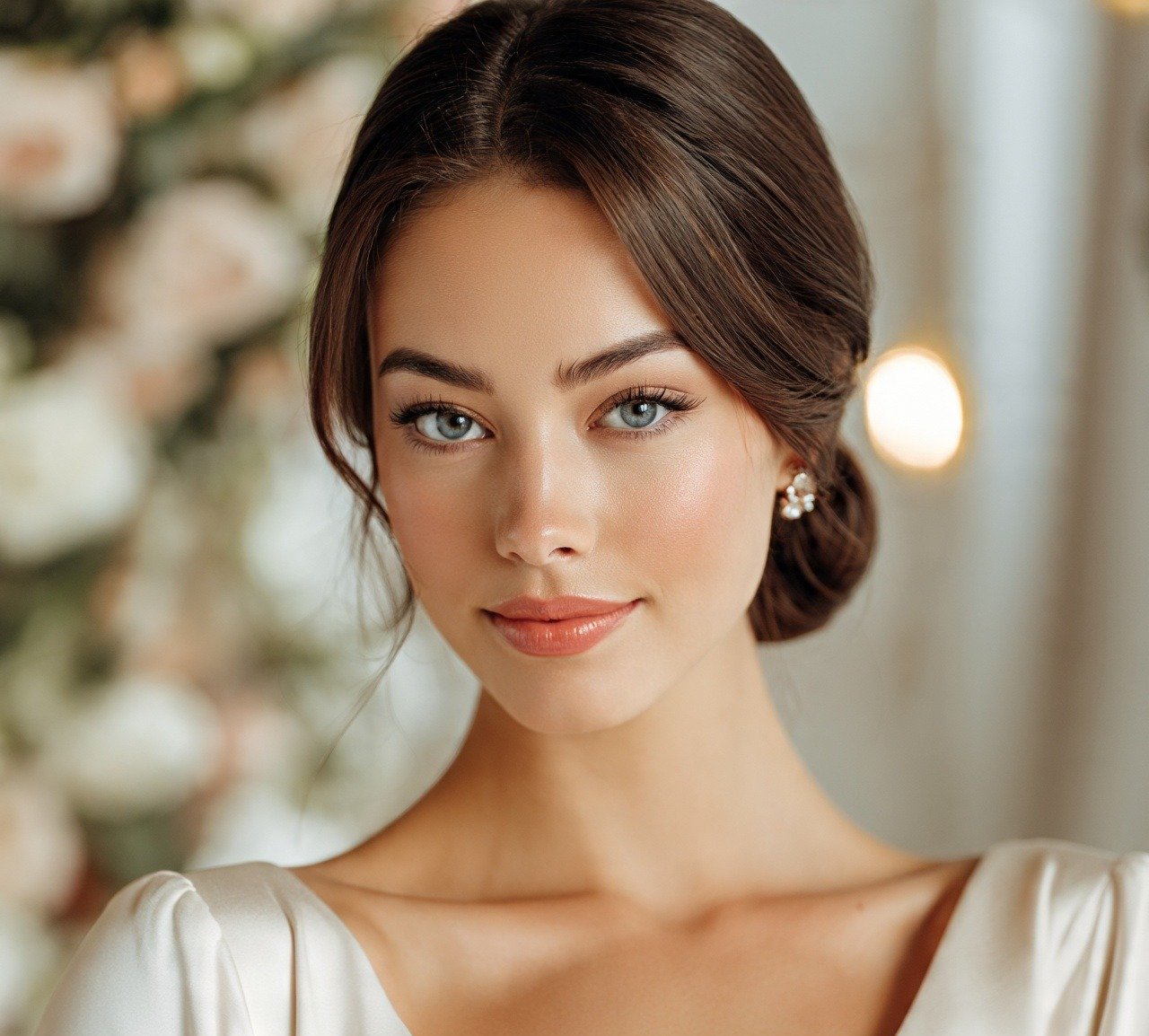 Bride Updo Hairstyles: 14 Stunning Trendy Looks for Your Big Day 11 10. Sleek Low Bun with Center Part Bride Hairstyles