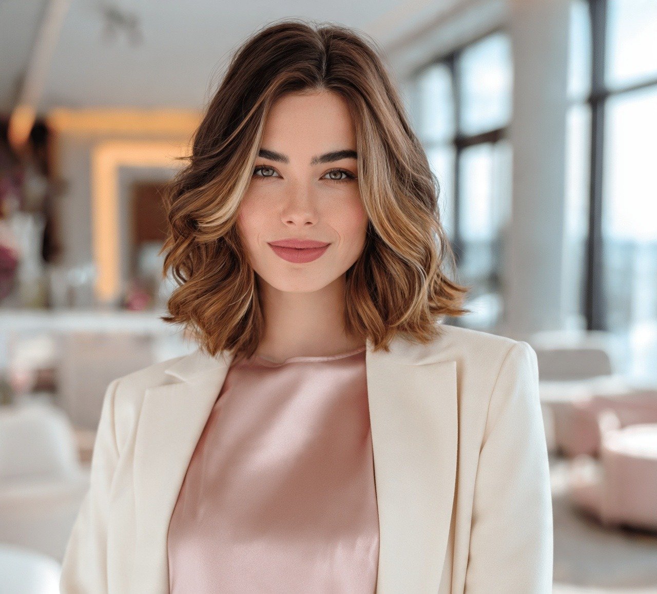 10. Soft Wavy Lob with Face Framing Highlights Short Hairstyles
