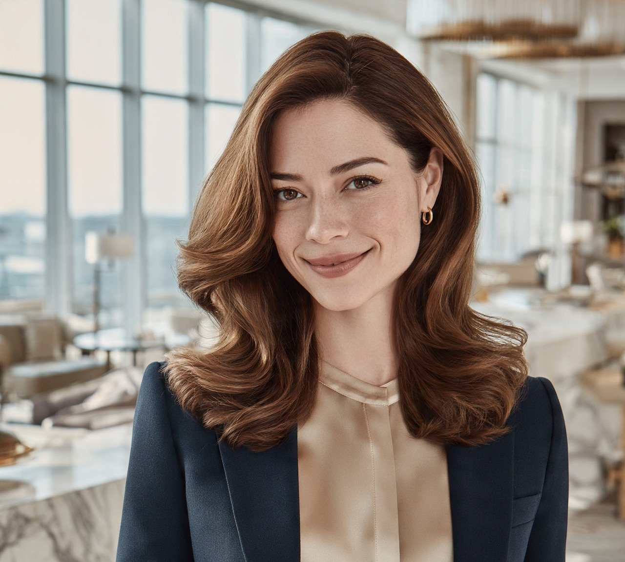 10. Voluminous Blow Out Waves Medium Hairstyles