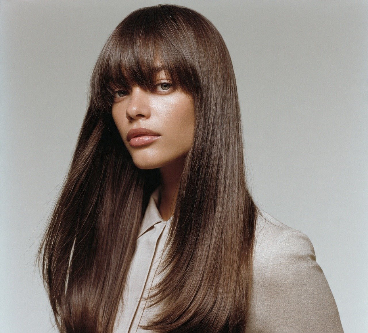 10. Wispy Bottleneck Bangs For Long Straight Hair
