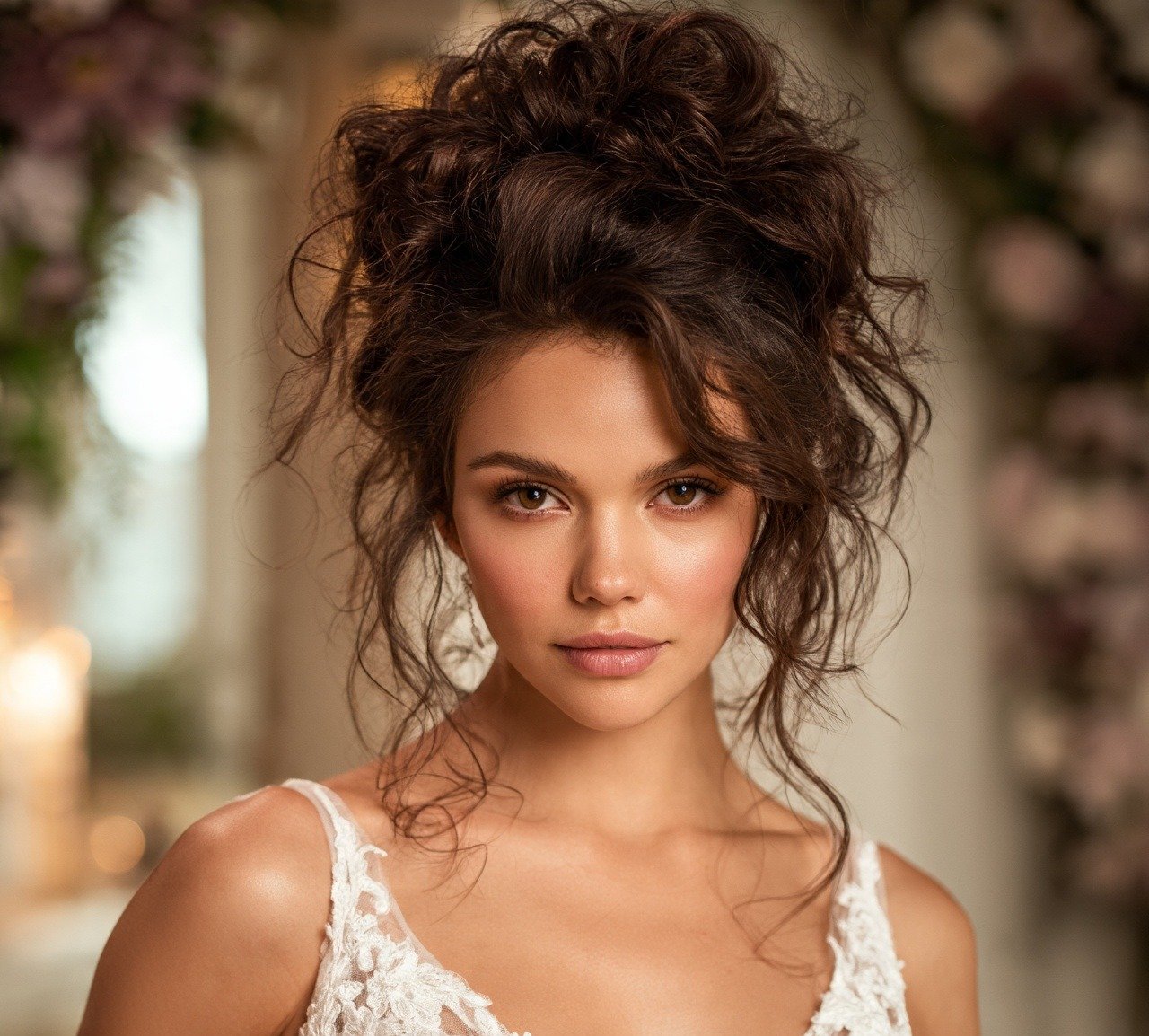 13 Trending Bride Hairstyles Updo Every Bride Will Love 12 11. Curly Updo with Volume Bride Hairstyles