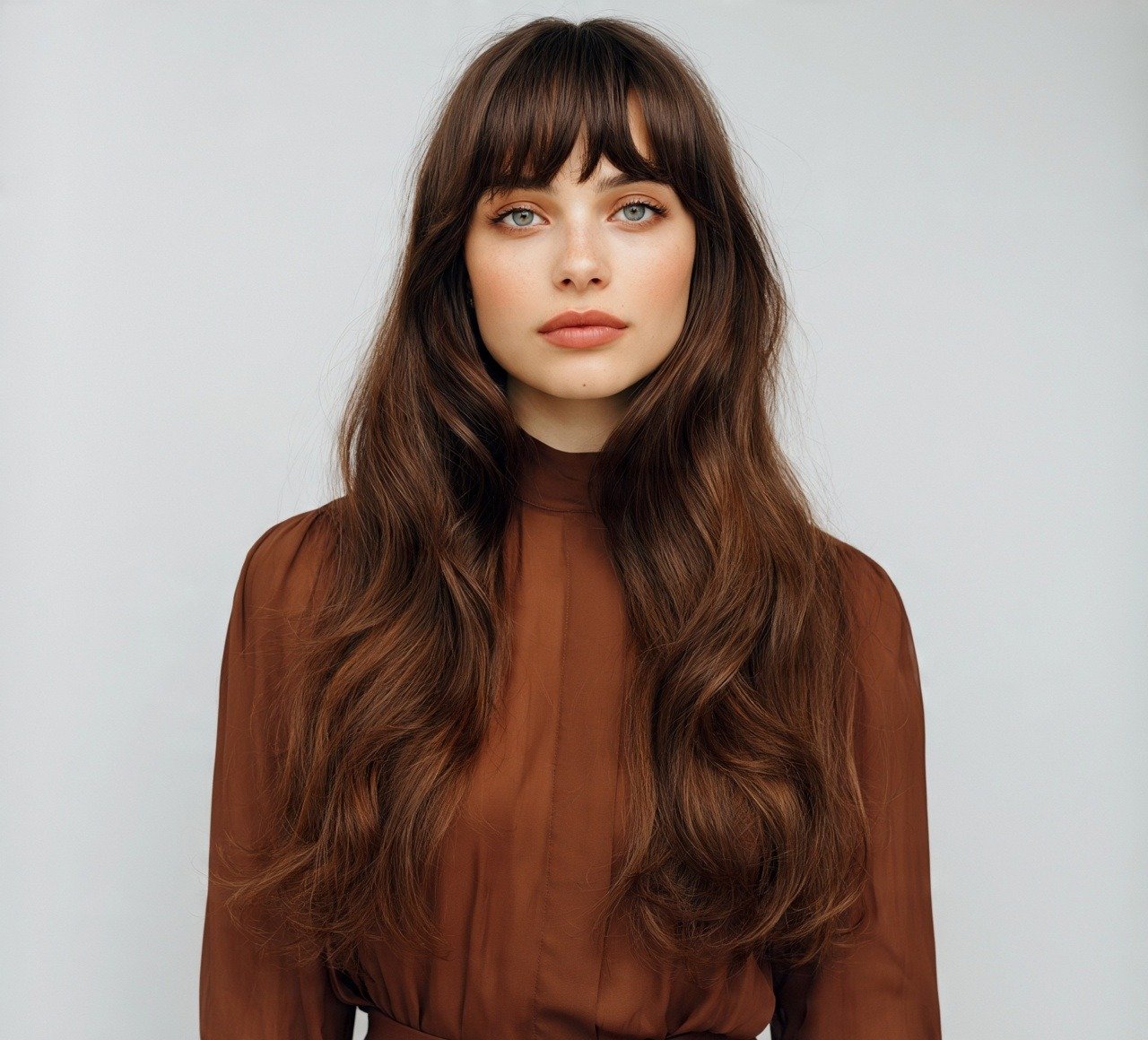 11. Long Hair With Arched Bangs Hairstyle
