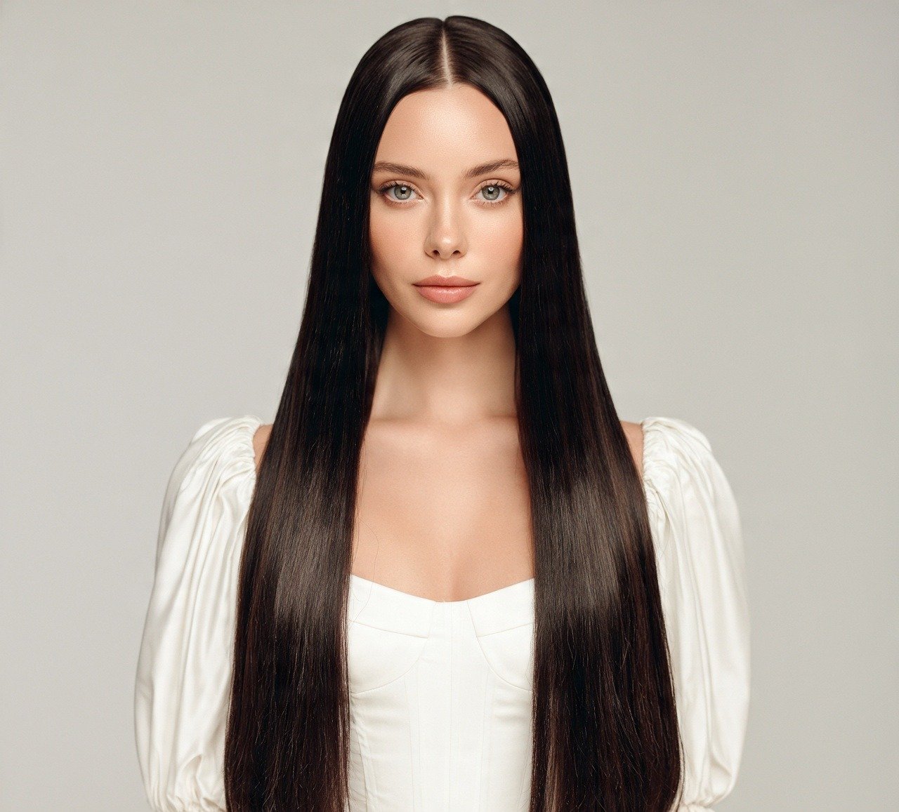 11. Sleek Straight Hair with Middle Part Hairstyle For Long Hair Wedding
