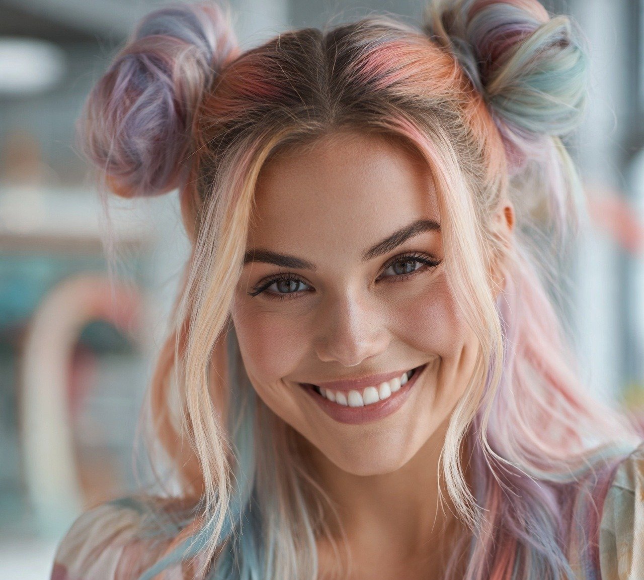 Space Bun Hairstyles: 14 Trendy Ideas to Try Right Now 12 11. Space Buns With Colorful Highlights Hairstyles