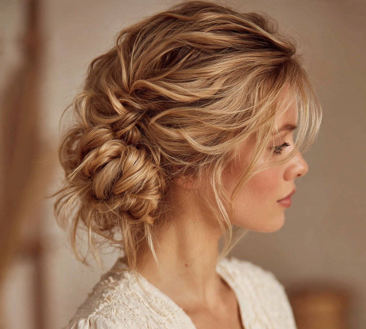 12. Boho Piecework Bun Wedding Hairstyles