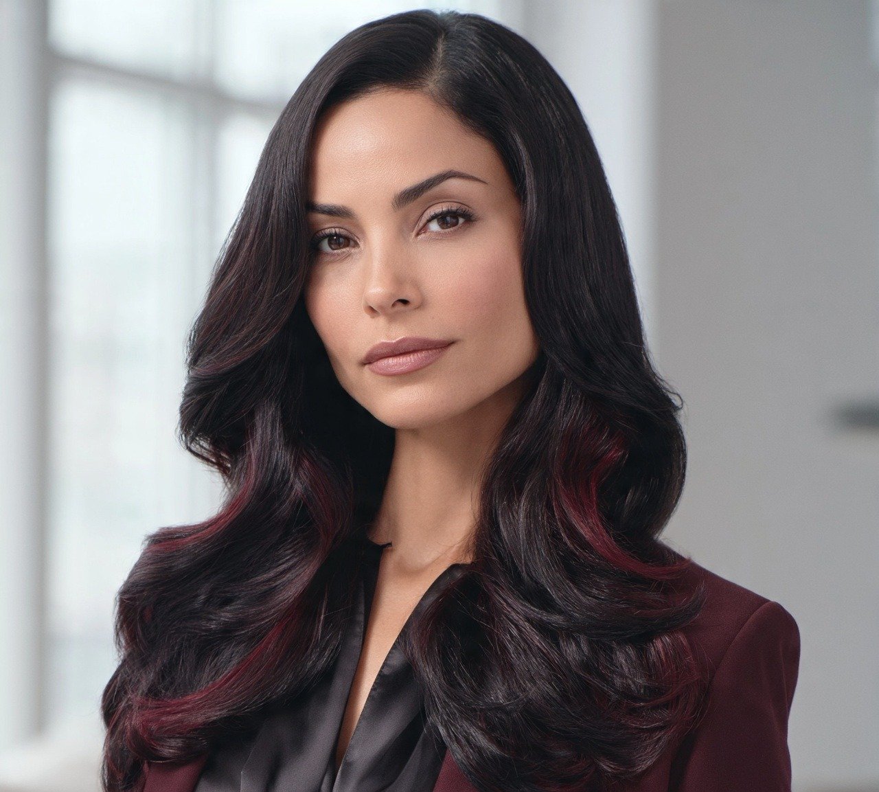 14 Trending Dark Red Hair Color Ideas You'll Want to Try Now 13 12. Dark Red Highlights on Black Hair Hair Color