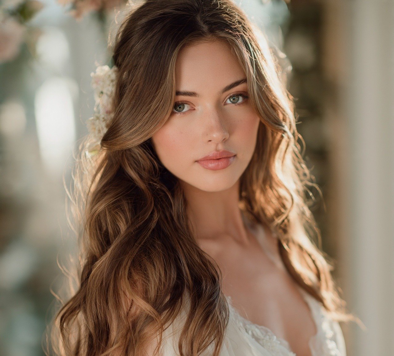12. Flower Adorned Loose Waves Hairstyle For Long Hair Wedding