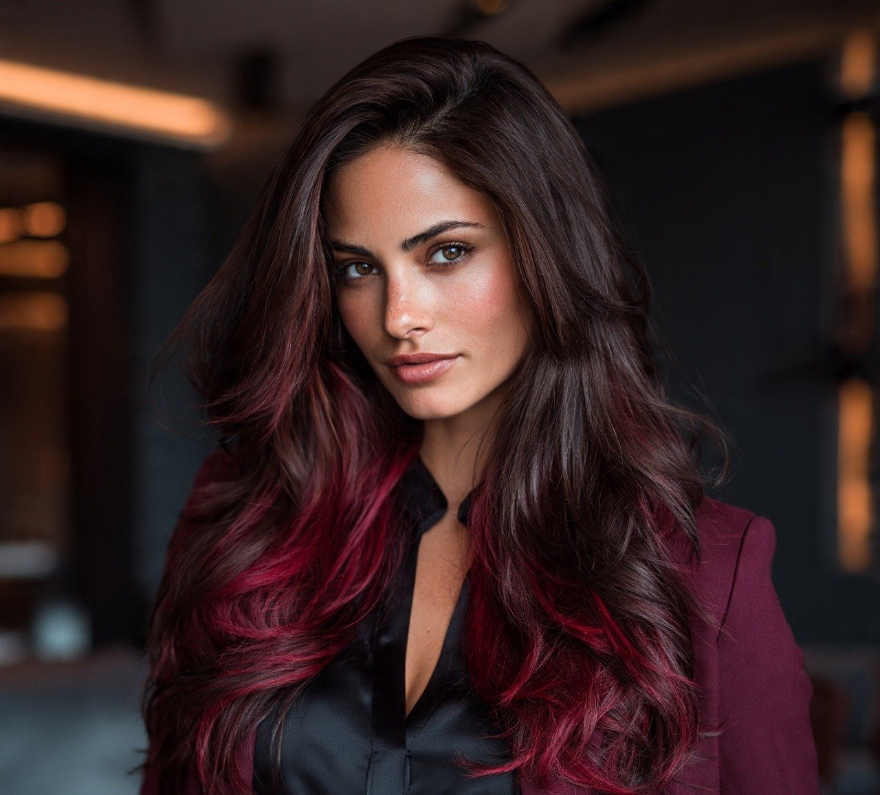 12. Peekaboo Red Underneath Hair Color for Brunettes