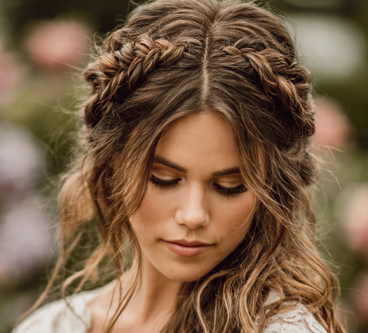 12. Soft Waterfall Braid Updo Wedding Hairstyles