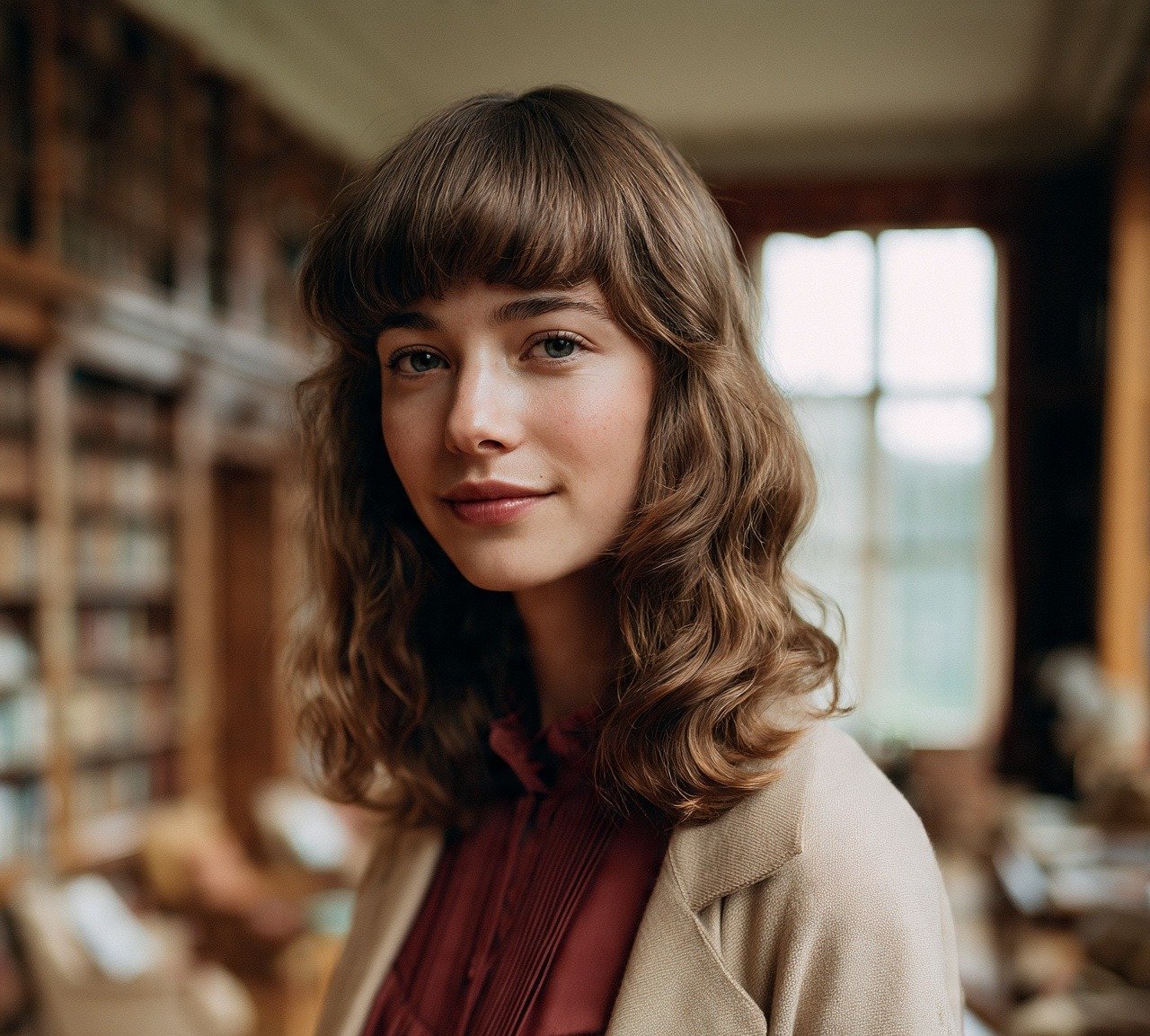 12. Wavy Hair With Blunt Fringe Hairstyles