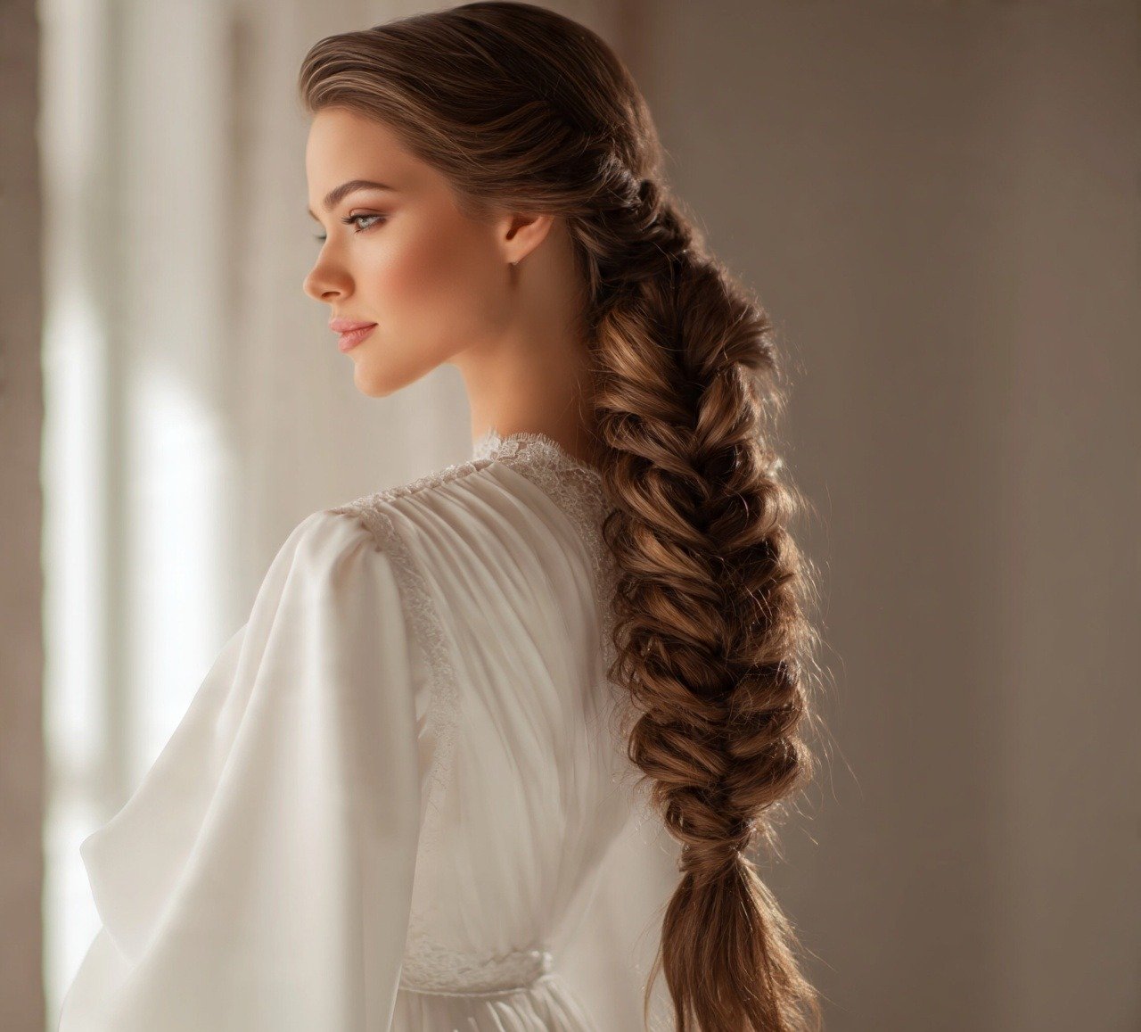 13. Braided Ponytail Hairstyle For Long Hair Wedding