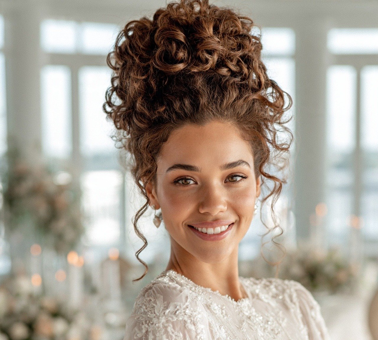Bun Hairstyles For Wedding: 13 Trendy Ideas to Inspire Your Big Day 14 13. Curly Updo Bun Hairstyles For Wedding