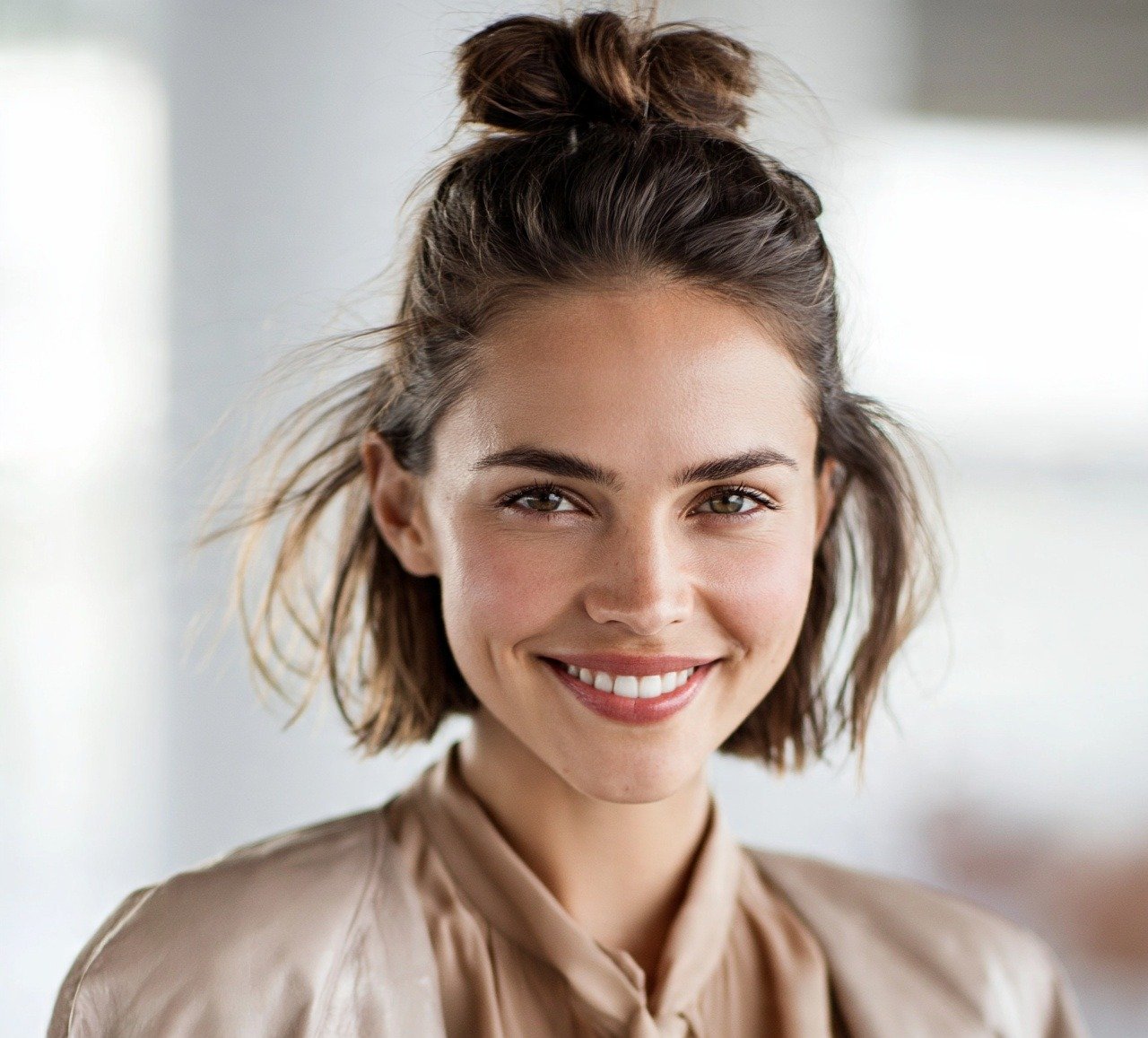 13 Trendy Half Bun Hairstyles Ideas For Every Hair Type and Occasion 14 13. Half Bun for Short Hair Hairstyles