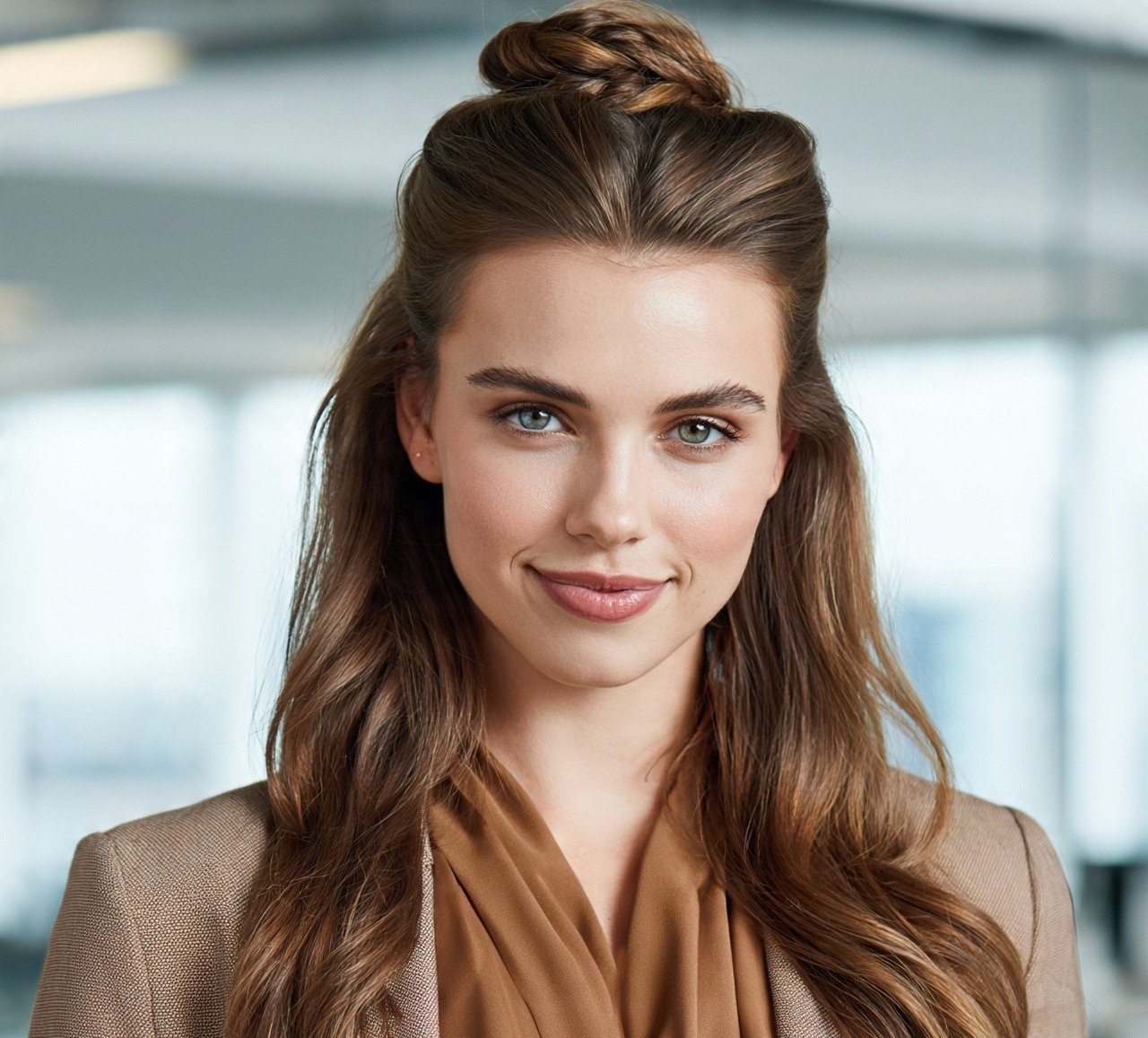 17 Trending Updo Hairstyles For Work That Look Polished and Professional 14 13. Half Up Twisted Bun Updo Hairstyles For Work
