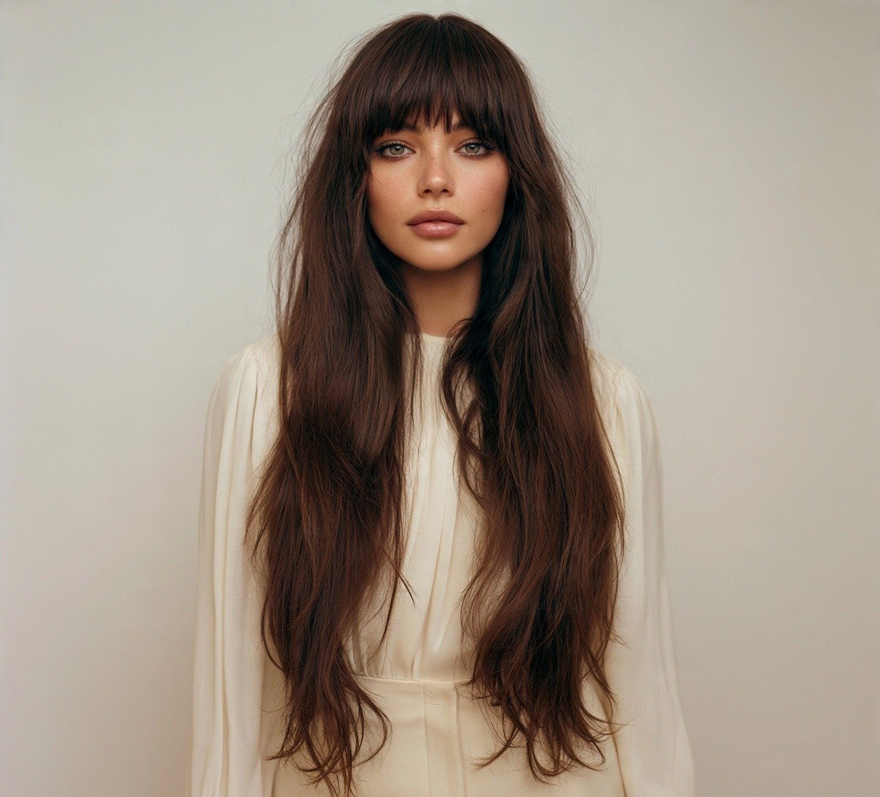 13. Long Hair With Textured Bangs Hairstyle