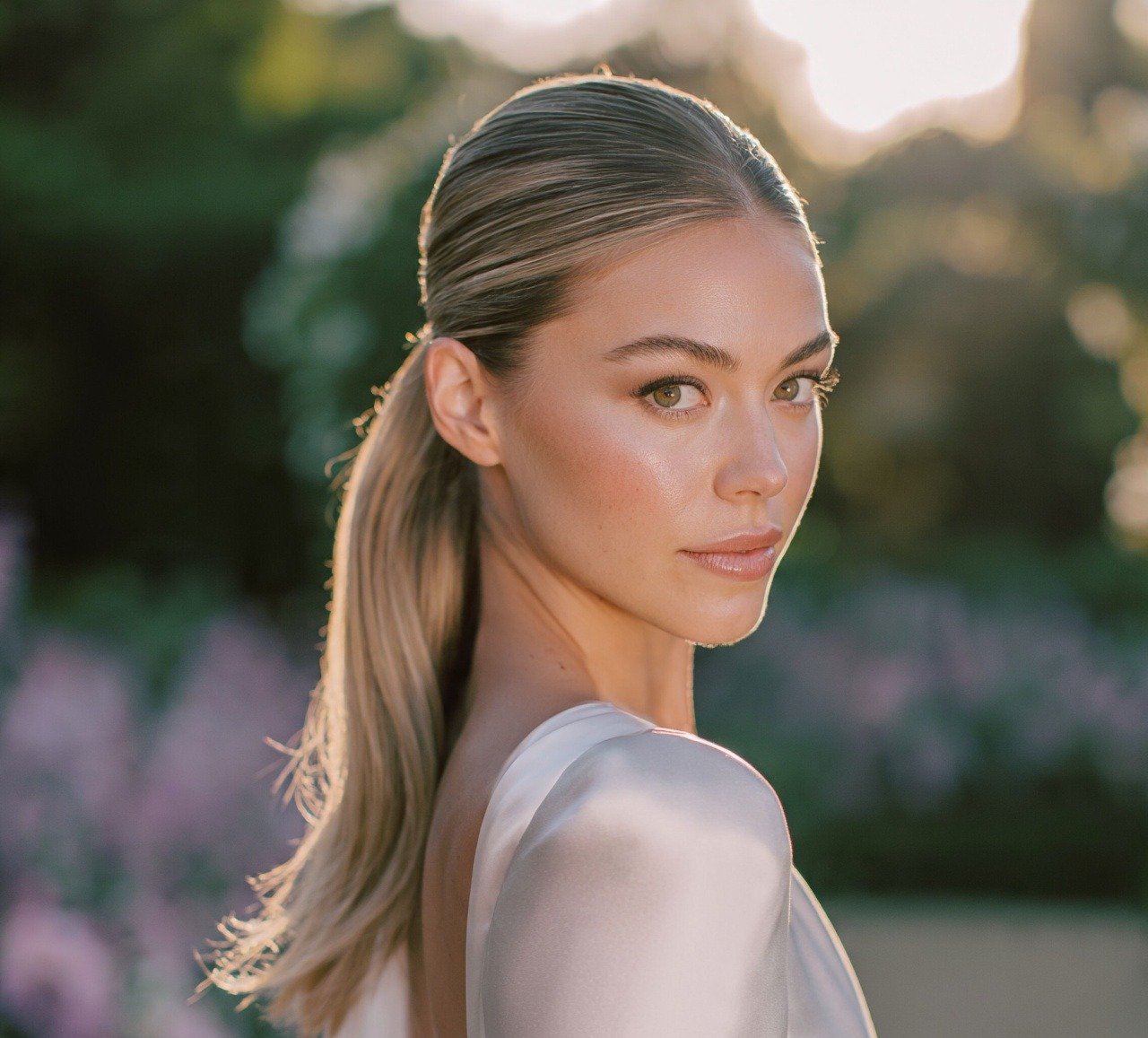 13. Modern Sleek Ponytail Updo Wedding Hairstyles