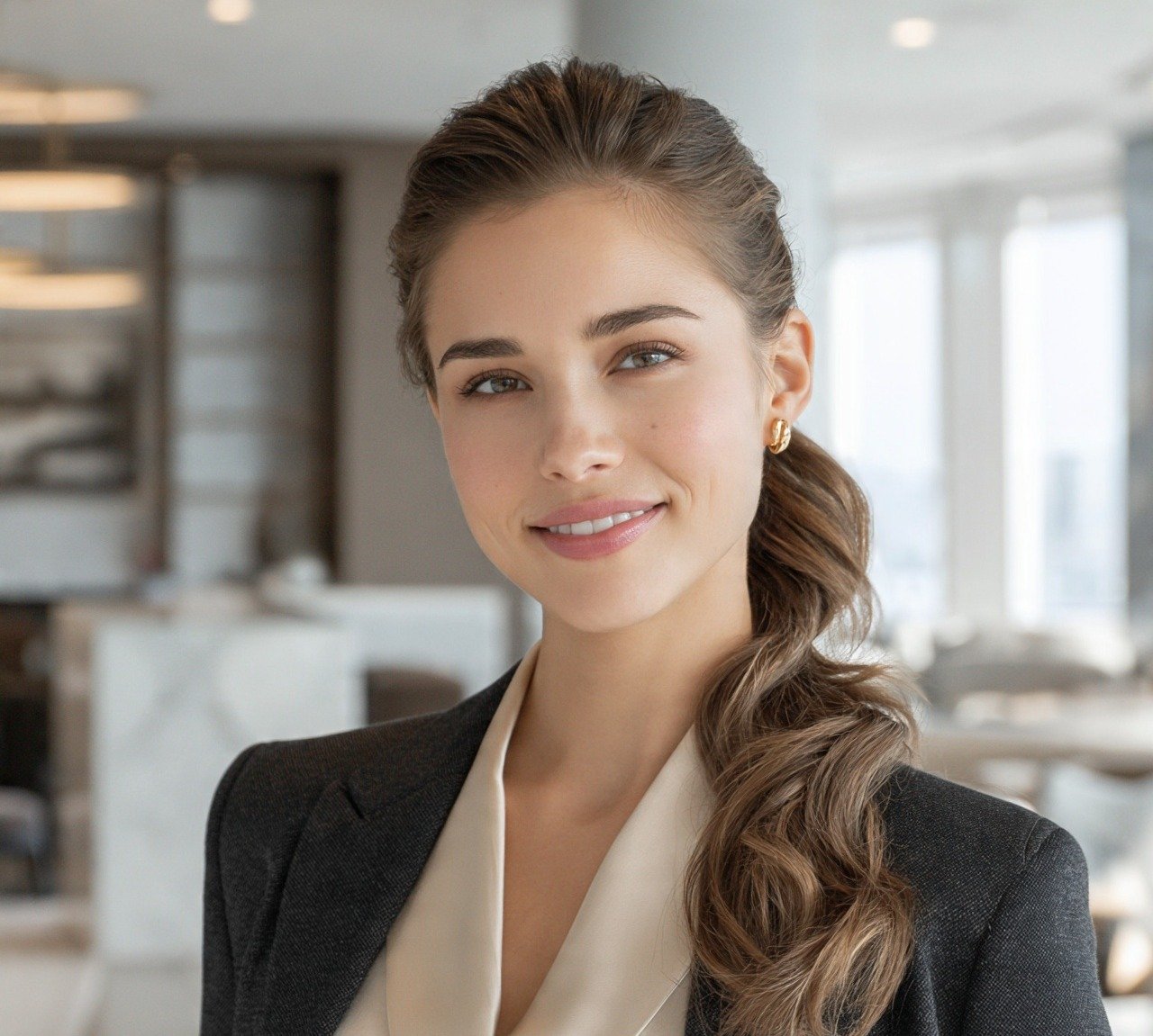 13. Polished Wavy Ponytail Medium Hairstyles