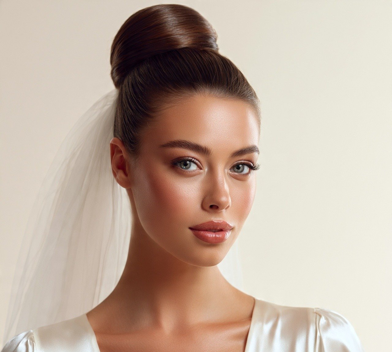 13. Sleek Ballet Bun with Veil Wedding Hairstyles