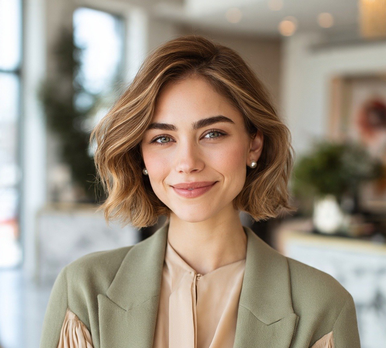 13. Wavy Bob with Face Framing Highlights Short Hairstyles For Women