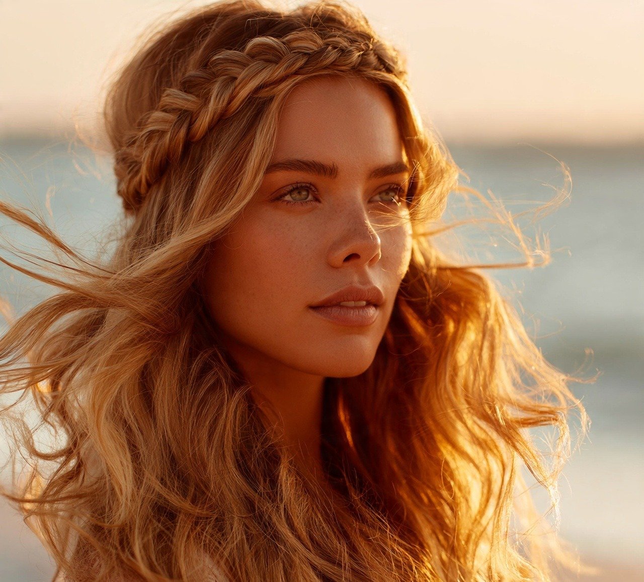 14. Braided Headband Style Beach Hairstyle for Long Hair