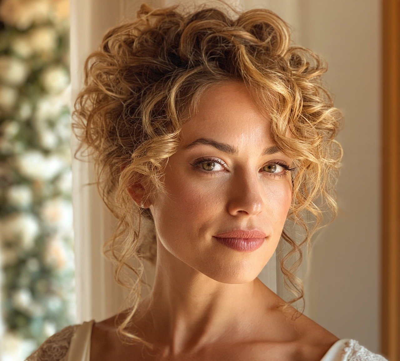14. Curly Updo With Face Framing Tendrils Wedding Hairstyles