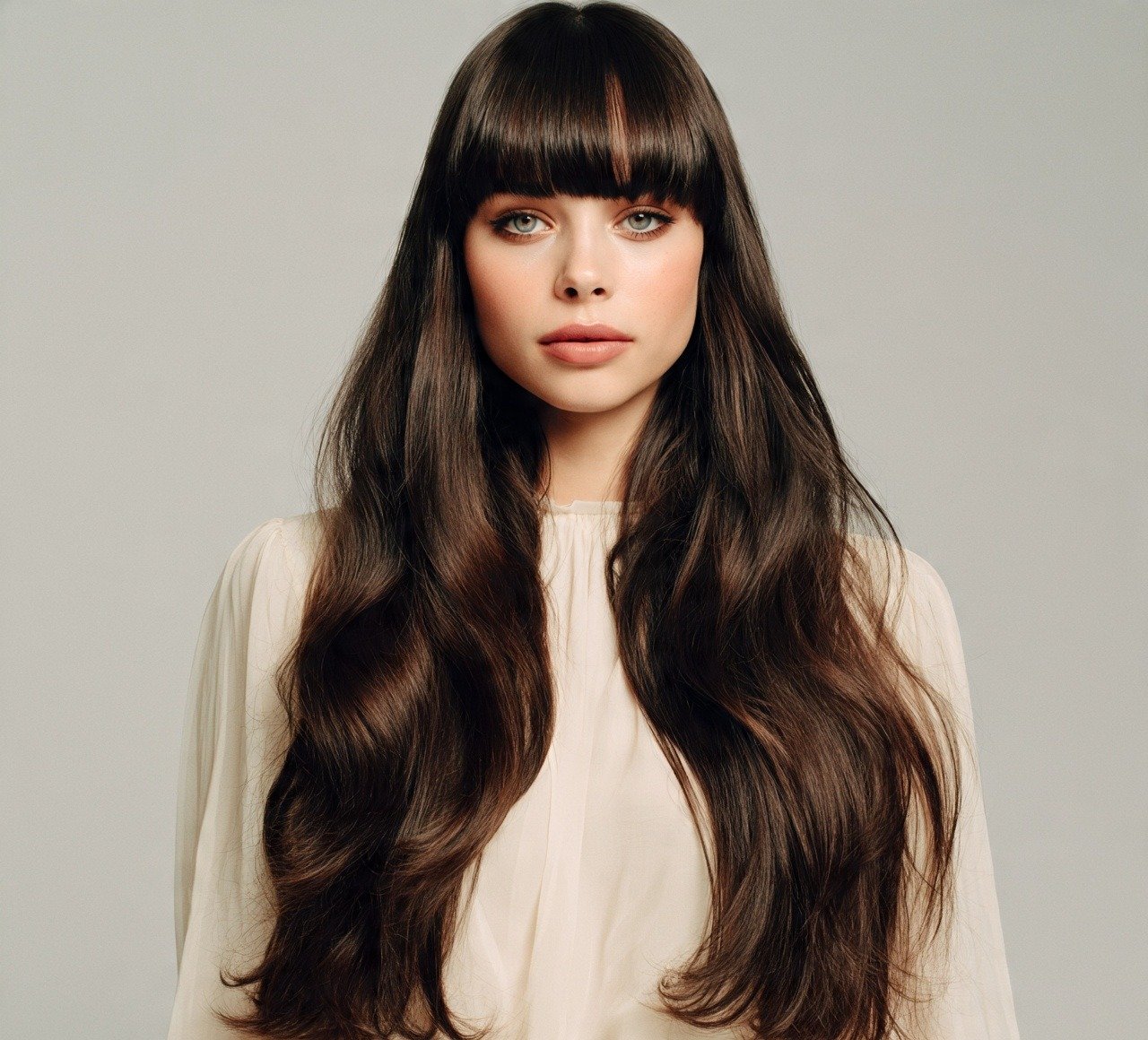 14. Long Hair With Bottleneck Bangs Hairstyle