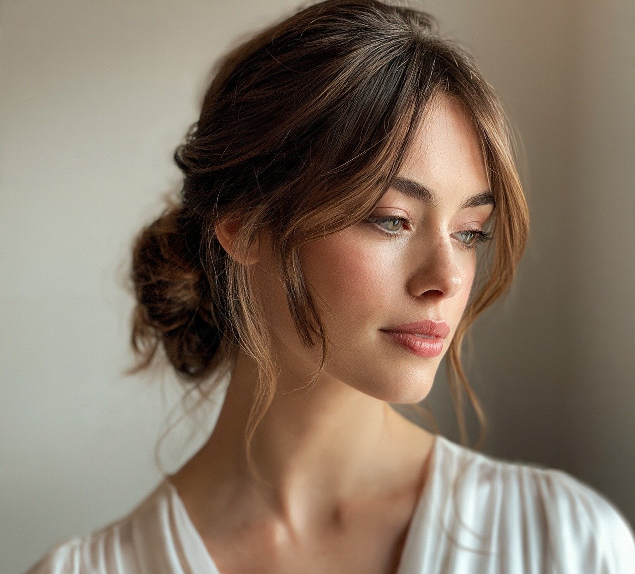 14. Soft Updo with Face Framing Tendrils Hairstyle For Long Hair Wedding