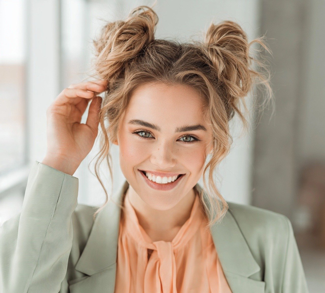 14. Space Buns With Wavy Texture Cute Hairstyles
