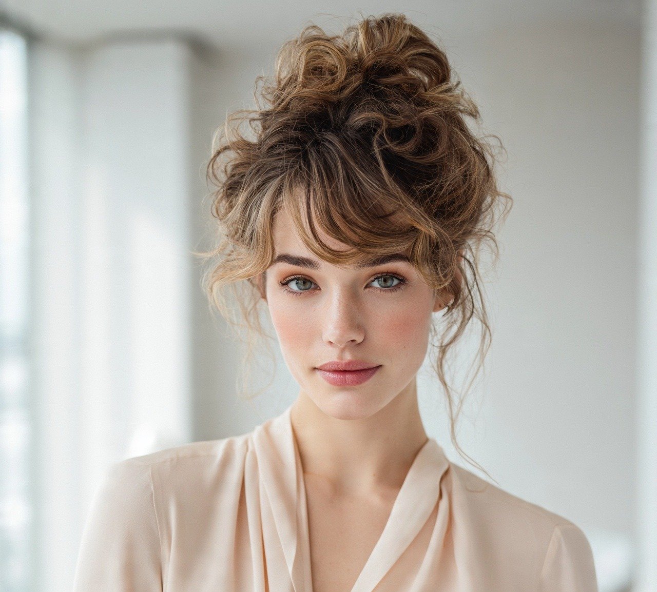 15 Trending Curly Bun Hairstyles That Instantly Elevate Your Style 16 15. Curly Bun with Color Highlights Hairstyles