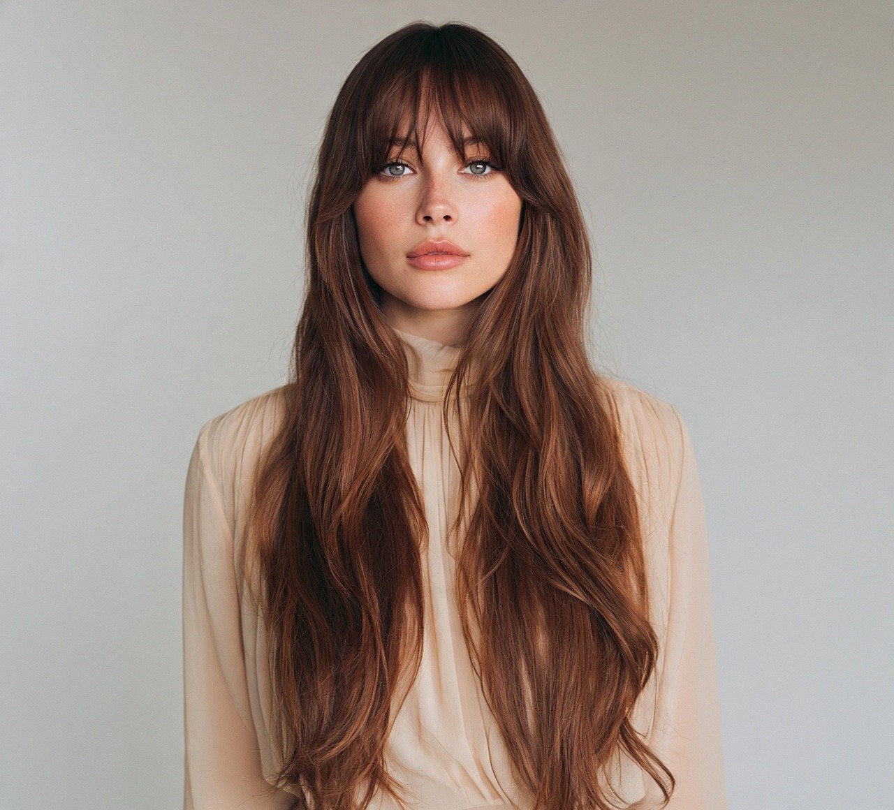 15. Long Hair With Bangs And Face Framing Layers Hairstyle