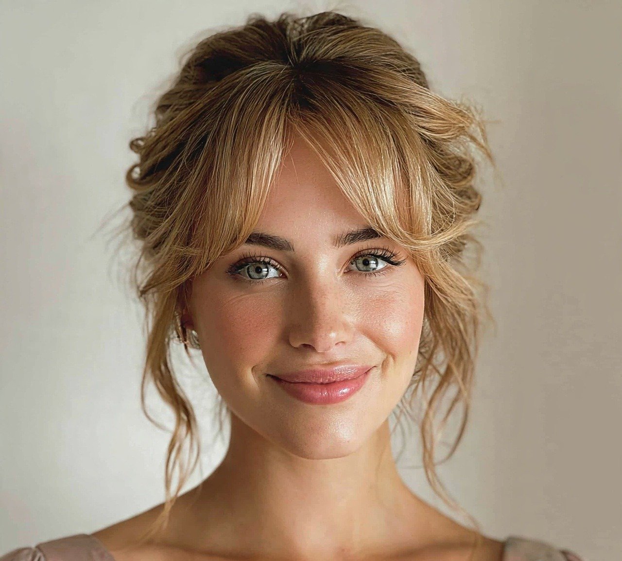 15 Trending Stunning Bridesmaid Updo Hairstyles For Any Wedding Theme 16 15. Messy Bridal Updo with Curtain Bangs Bridesmaid Hairstyles