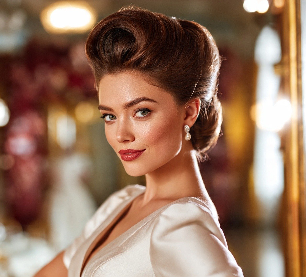 15. Pompadour Inspired Updo Hairstyles For Wedding