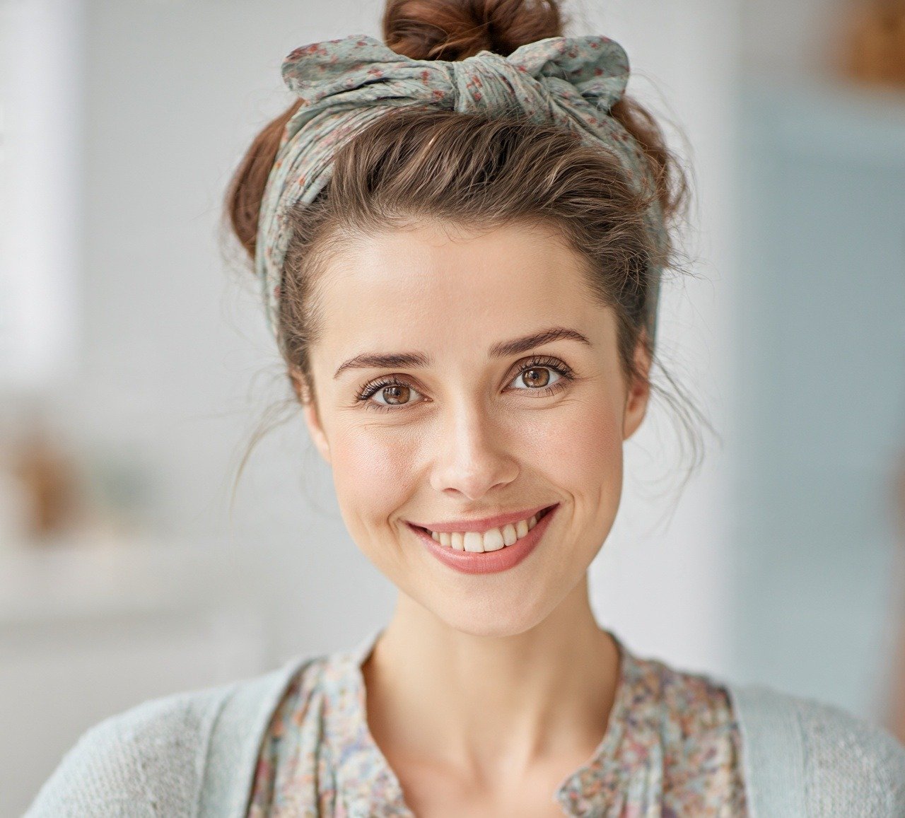 16. Bun with Headband or Scarf Cute Hairstyles
