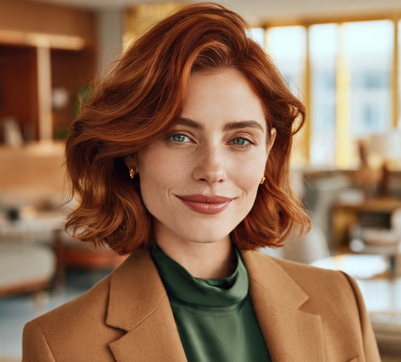 16. Wavy Bob with Copper or Auburn Tones Short Hairstyles For Women
